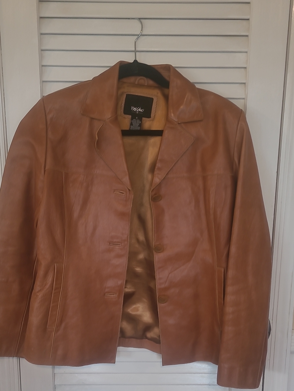 Women’s Brown Leather Button-Front Jacket